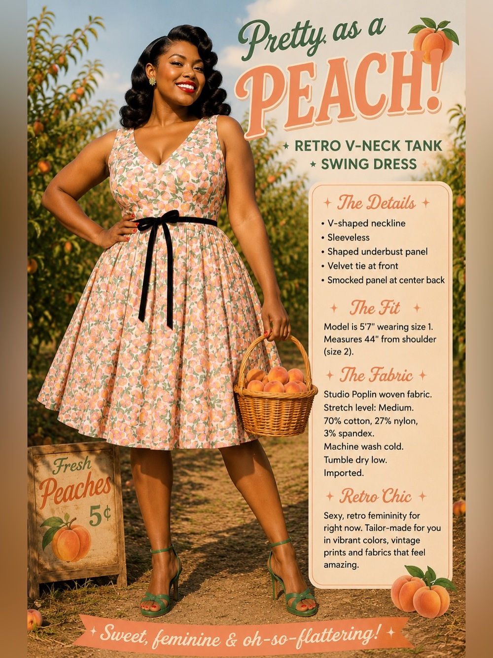 Torrid Retro Chic Pink & Orange Peaches Print Belted Swing Dress, Large, NWT! - Picture 15 of 16